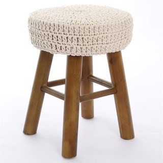 Taburete clásico con asiento circular tapizado en algodón acabado beige - Imagen 1